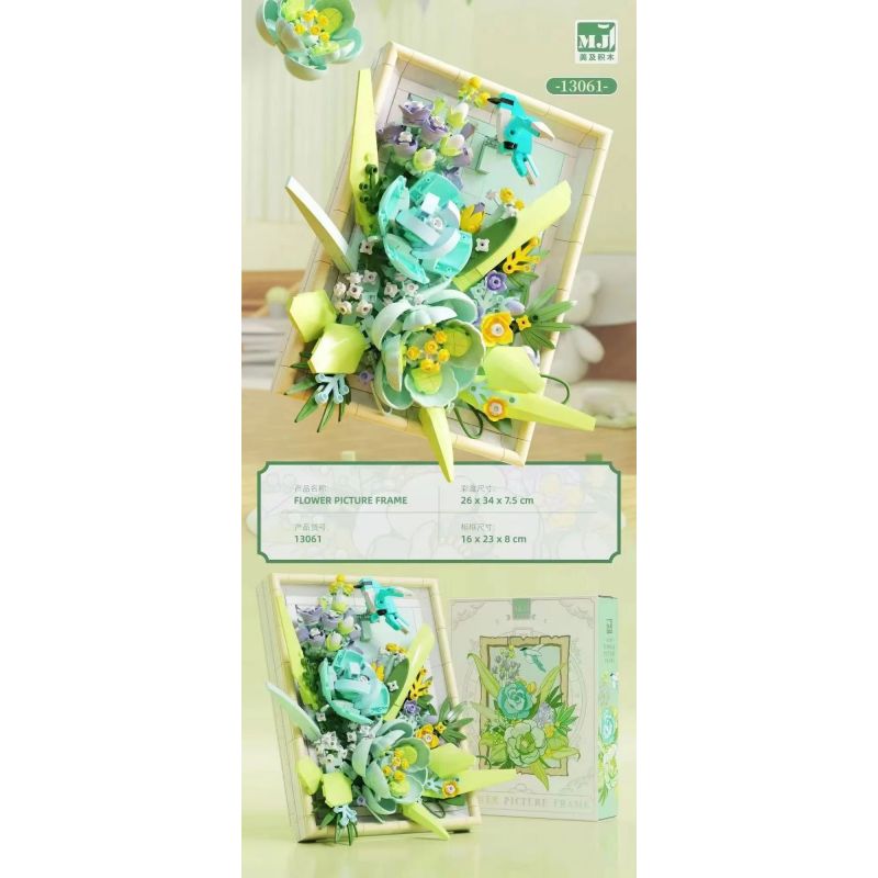 BEAUTIFUL AND 13061 non  KHUNG ẢNH HOA XANH bộ đồ chơi xếp lắp ráp ghép mô hình Art FLOWER PICTURE FRAME