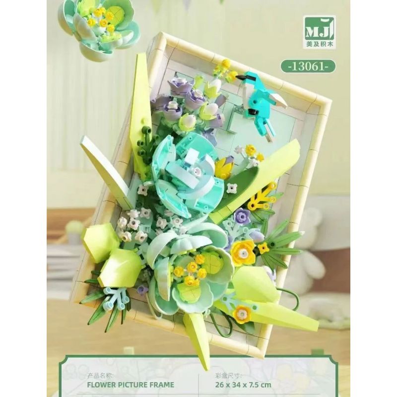 BEAUTIFUL AND 13061 non  KHUNG ẢNH HOA XANH bộ đồ chơi xếp lắp ráp ghép mô hình Art FLOWER PICTURE FRAME