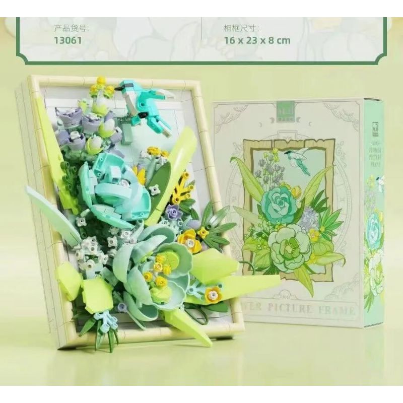 BEAUTIFUL AND 13061 non  KHUNG ẢNH HOA XANH bộ đồ chơi xếp lắp ráp ghép mô hình Art FLOWER PICTURE FRAME