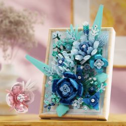 BEAUTIFUL AND 13060 non  KHUNG ẢNH HOA MÀU XANH bộ đồ chơi xếp lắp ráp ghép mô hình Art FLOWER PICTURE FRAME