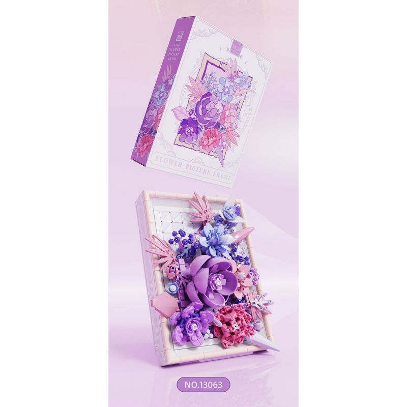 BEAUTIFUL AND 13060 non  KHUNG ẢNH HOA MÀU XANH bộ đồ chơi xếp lắp ráp ghép mô hình Art FLOWER PICTURE FRAME