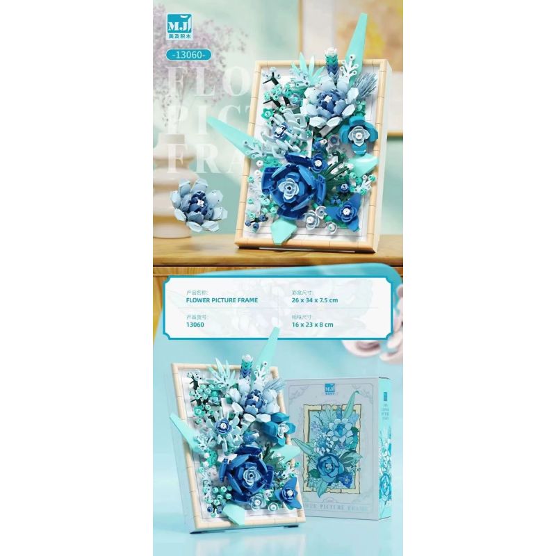 BEAUTIFUL AND 13060 non  KHUNG ẢNH HOA MÀU XANH bộ đồ chơi xếp lắp ráp ghép mô hình Art FLOWER PICTURE FRAME