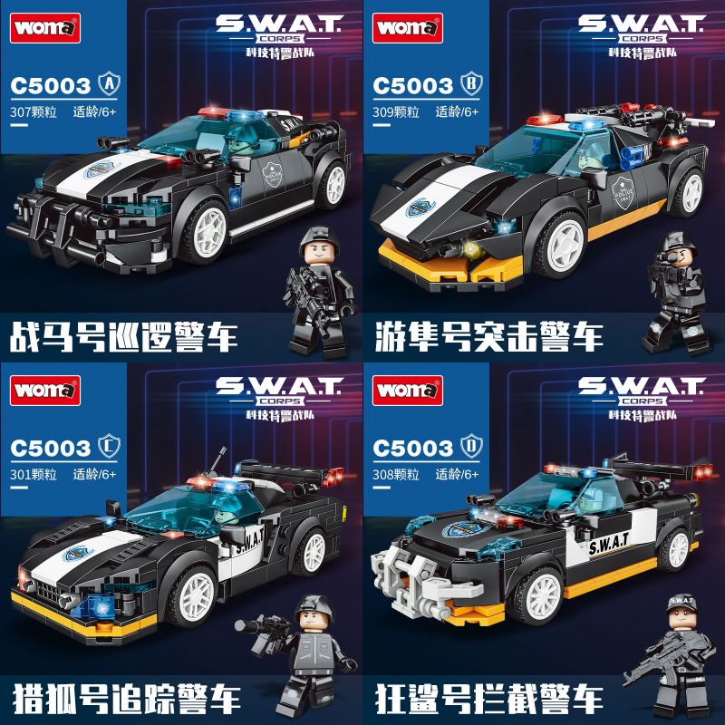 WOMA C5003 5003 non Lego 4 LOẠI XE CẢNH SÁT bộ đồ chơi xếp lắp ráp ghép mô hình Racers SWAT Đua Tốc Độ 1225 khối