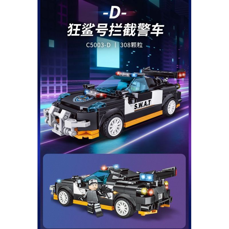 WOMA C5003 5003 non  4 LOẠI XE CẢNH SÁT bộ đồ chơi xếp lắp ráp ghép mô hình Racers SWAT Đua Tốc Độ 1225 khối