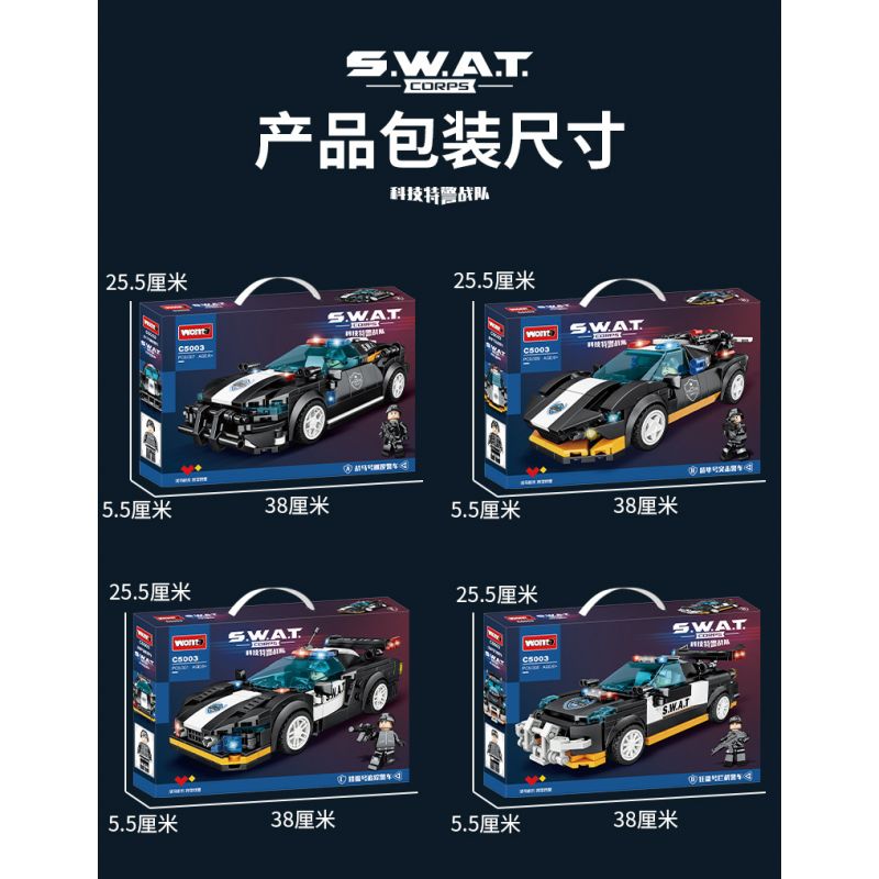 WOMA C5003 5003 non  4 LOẠI XE CẢNH SÁT bộ đồ chơi xếp lắp ráp ghép mô hình Racers SWAT Đua Tốc Độ 1225 khối
