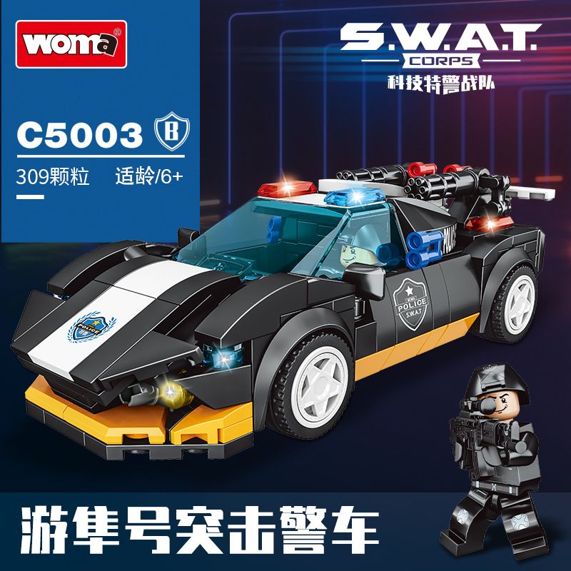 WOMA C5003 5003 non  4 LOẠI XE CẢNH SÁT bộ đồ chơi xếp lắp ráp ghép mô hình Racers SWAT Đua Tốc Độ 1225 khối