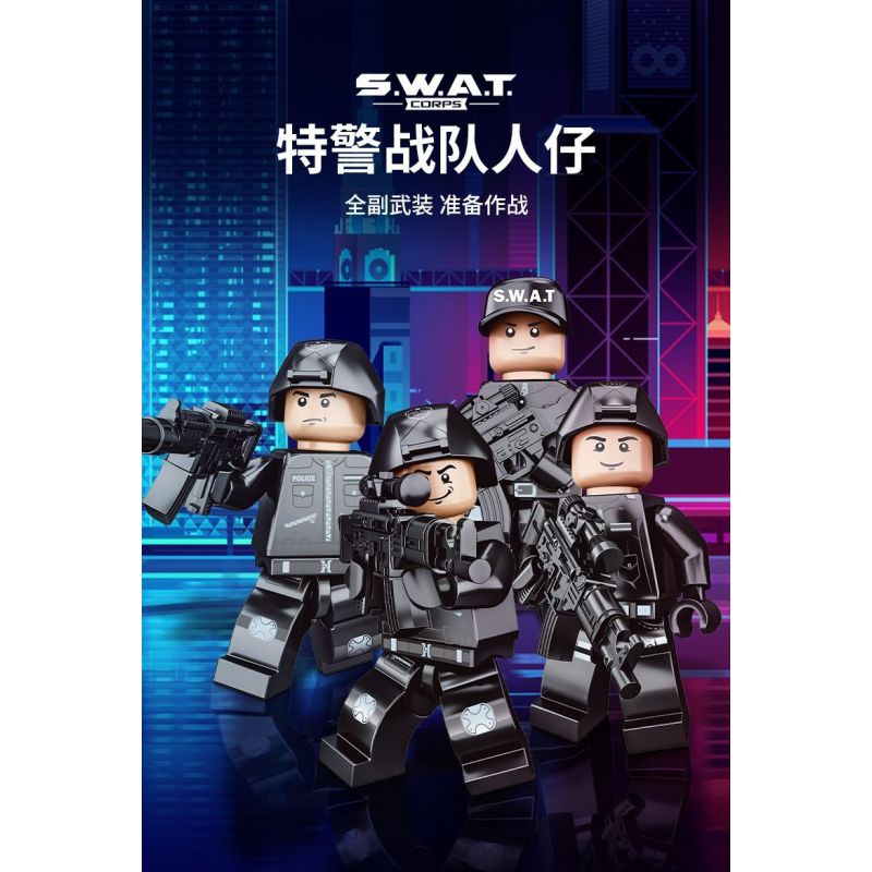 WOMA C5003 5003 non  4 LOẠI XE CẢNH SÁT bộ đồ chơi xếp lắp ráp ghép mô hình Racers SWAT Đua Tốc Độ 1225 khối