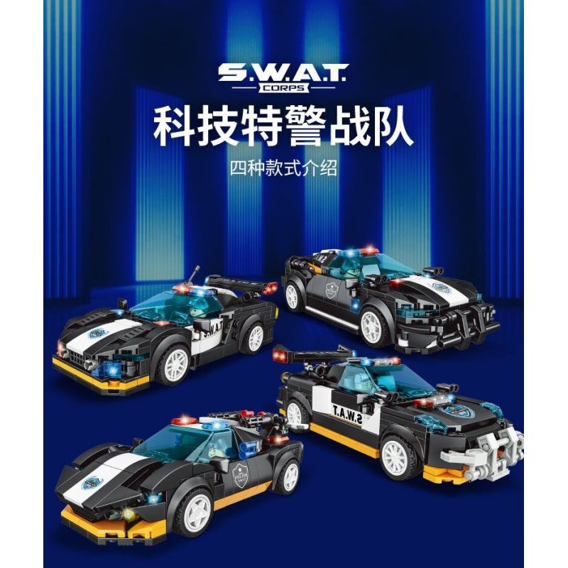 WOMA C5003 5003 non  4 LOẠI XE CẢNH SÁT bộ đồ chơi xếp lắp ráp ghép mô hình Racers SWAT Đua Tốc Độ 1225 khối