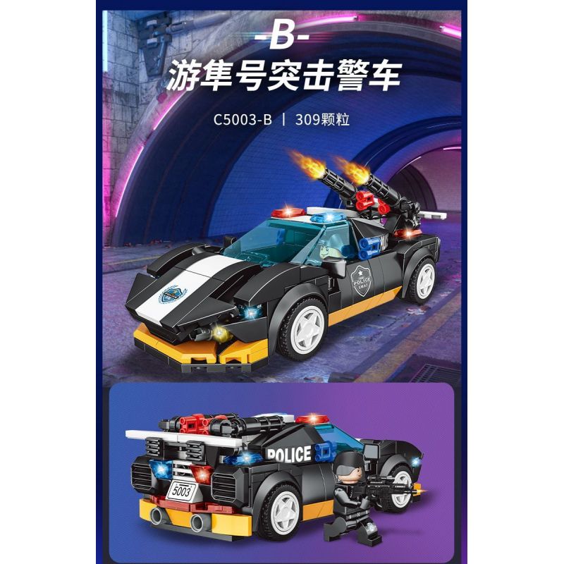 WOMA C5003 5003 non  4 LOẠI XE CẢNH SÁT bộ đồ chơi xếp lắp ráp ghép mô hình Racers SWAT Đua Tốc Độ 1225 khối