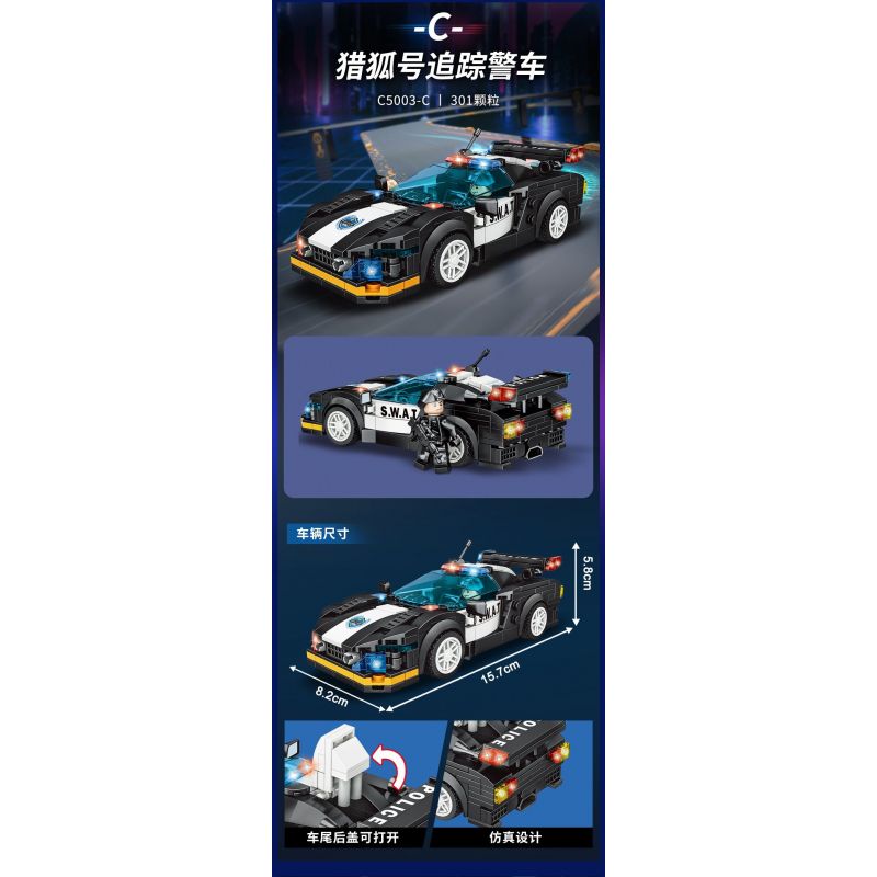 WOMA C5003 5003 non  4 LOẠI XE CẢNH SÁT bộ đồ chơi xếp lắp ráp ghép mô hình Racers SWAT Đua Tốc Độ 1225 khối