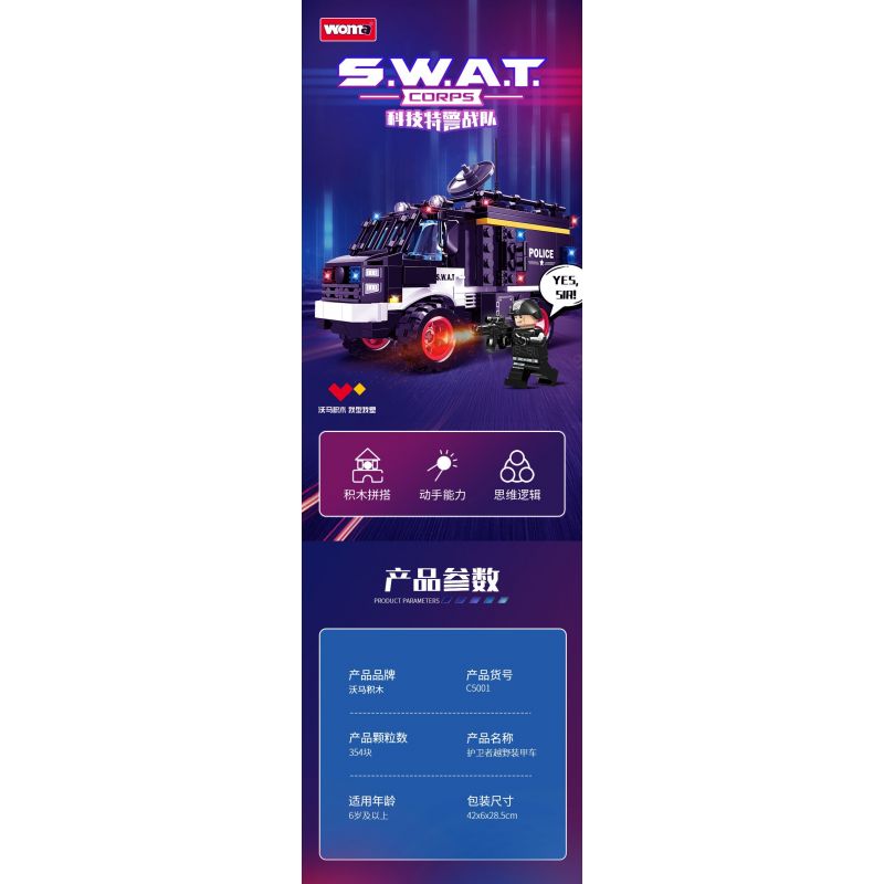 WOMA C5001 5001 non  ĐỘI SWAT XE BỌC THÉP ĐỊA HÌNH GUARDIAN bộ đồ chơi xếp lắp ráp ghép mô hình City Thành Phố 354 khối