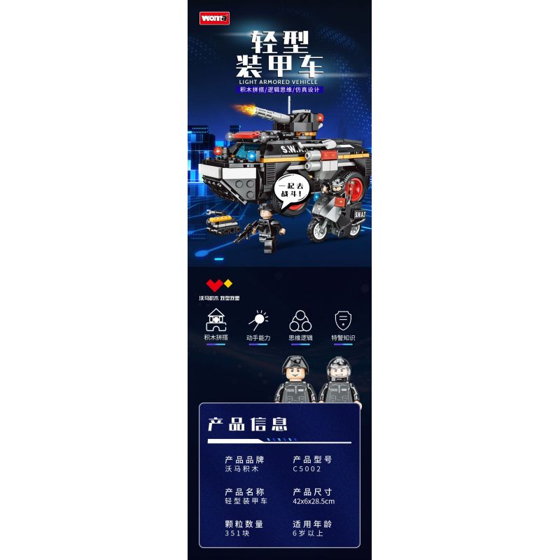 WOMA C5002 5002 non  ĐỘI SWAT XE BỌC THÉP HẠNG NHẸ bộ đồ chơi xếp lắp ráp ghép mô hình City Thành Phố 351 khối
