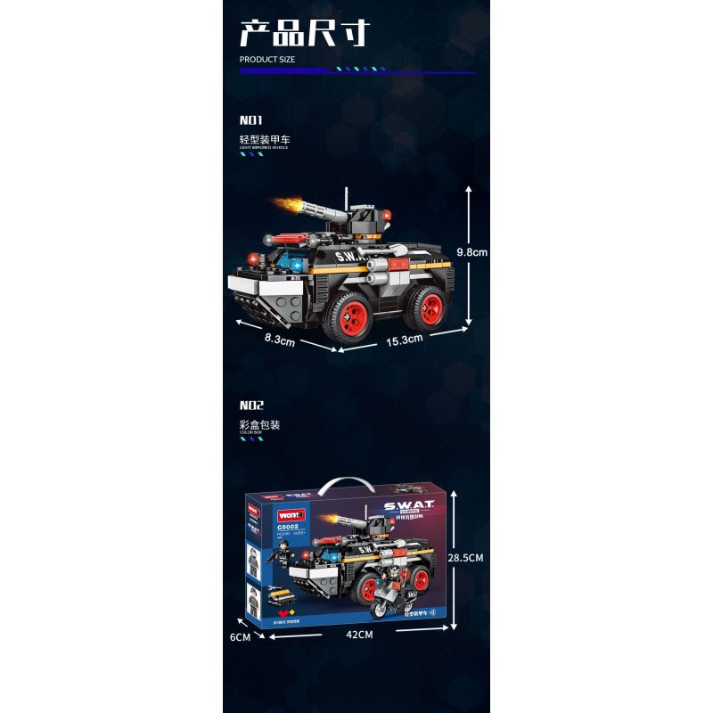 WOMA C5002 5002 non  ĐỘI SWAT XE BỌC THÉP HẠNG NHẸ bộ đồ chơi xếp lắp ráp ghép mô hình City Thành Phố 351 khối