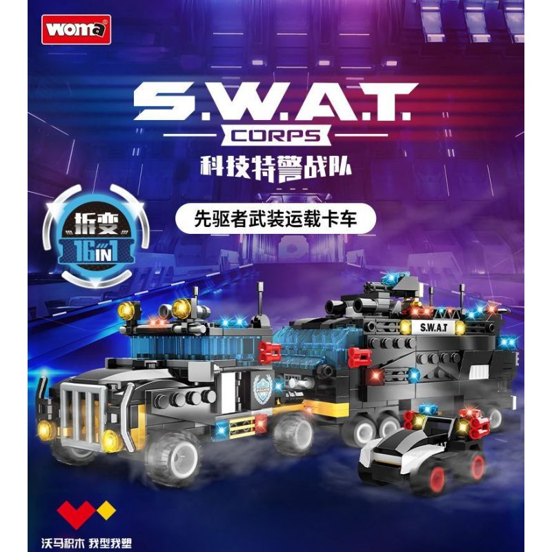 WOMA C5004 5004 non  ĐỘI SWAT CÔNG NGHỆ XE TẢI GIAO HÀNG VŨ TRANG TIÊN PHONG bộ đồ chơi xếp lắp ráp ghép mô hình City Thành Phố 760 khối