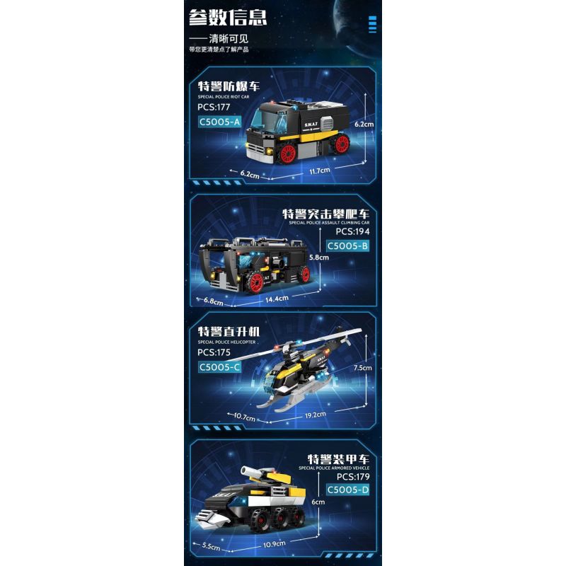 WOMA C5005 5005 non  NHÓM SWAT SỨ GIẢ HÒA BÌNH 4 SỰ KẾT HỢP bộ đồ chơi xếp lắp ráp ghép mô hình City Thành Phố 725 khối