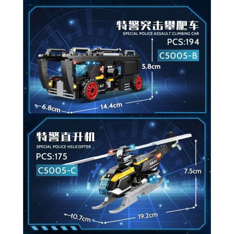 WOMA C5005 5005 non  NHÓM SWAT SỨ GIẢ HÒA BÌNH 4 SỰ KẾT HỢP bộ đồ chơi xếp lắp ráp ghép mô hình City Thành Phố 725 khối