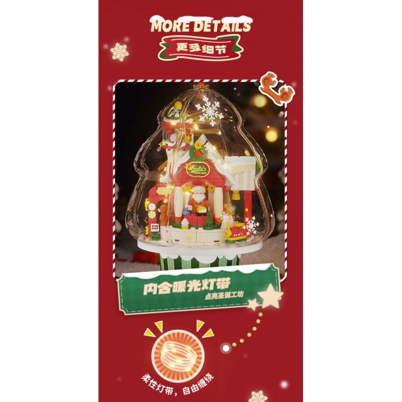 WEKKI 516157 non  HỘP NHẠC HỘI THẢO GIÁNG SINH bộ đồ chơi xếp lắp ráp ghép mô hình Creator SANTA'S FACTORY MUSIC BOX Sáng Tạo