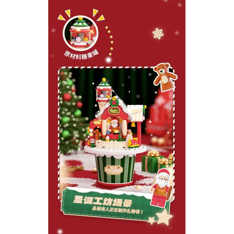 WEKKI 516157 non  HỘP NHẠC HỘI THẢO GIÁNG SINH bộ đồ chơi xếp lắp ráp ghép mô hình Creator SANTA'S FACTORY MUSIC BOX Sáng Tạo