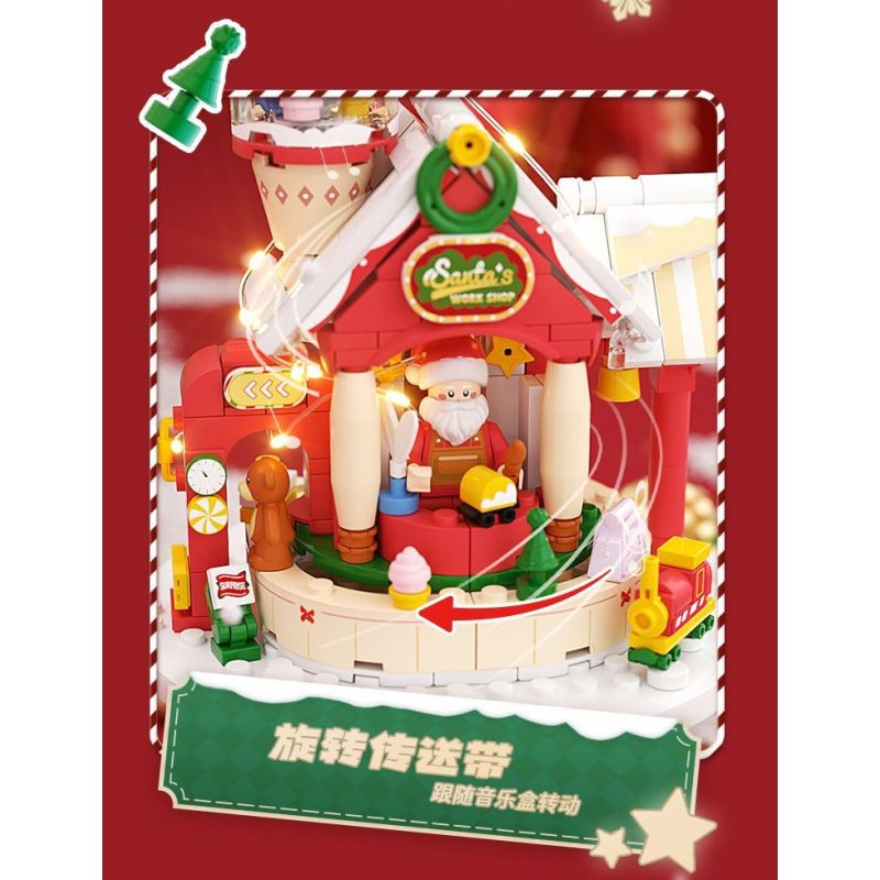 WEKKI 516157 non  HỘP NHẠC HỘI THẢO GIÁNG SINH bộ đồ chơi xếp lắp ráp ghép mô hình Creator SANTA'S FACTORY MUSIC BOX Sáng Tạo
