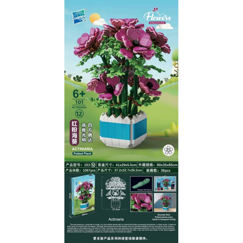 ZUANMA 101-12 non  HẢI QUỲ ĐỎ bộ đồ chơi xếp lắp ráp ghép mô hình Creator ACTINIARIA Sáng Tạo 1067 khối