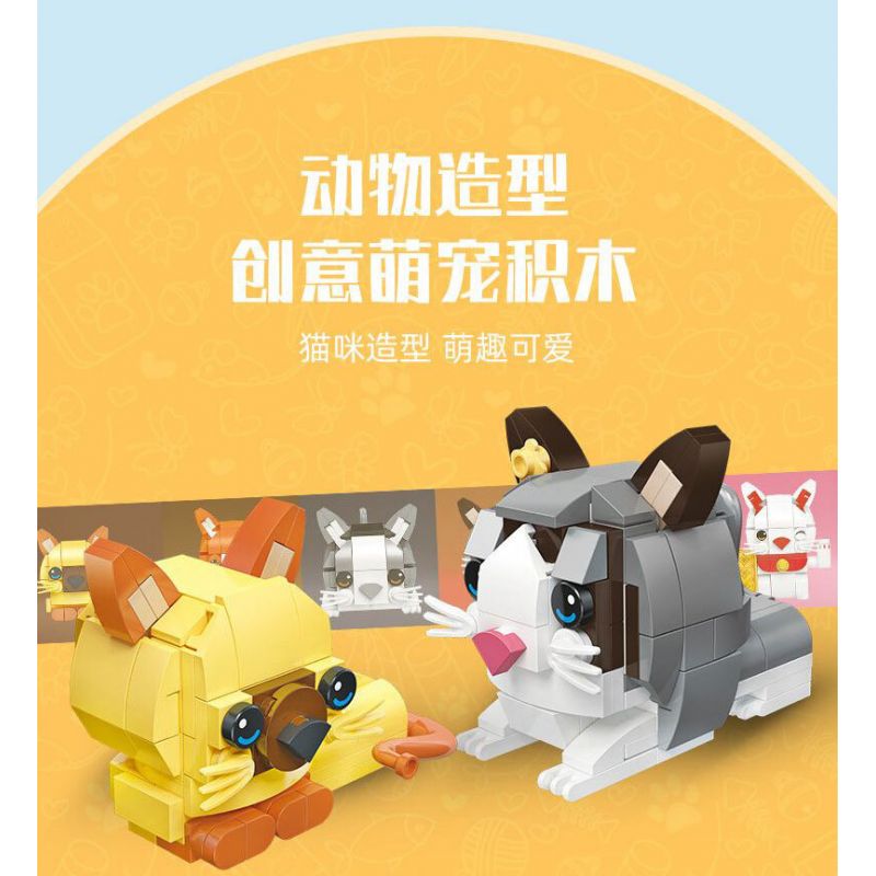 JIESTAR 58109 non  THIÊN ĐƯỜNG THÚ CƯNG DỄ THƯƠNG 6 LOẠI MÈO XIÊM RAGDOLL BÒ MAY MẮN CAM ĐUÔI CỤT bộ đồ chơi xếp lắp ráp ghép mô hình Creator PET PARADISE Sáng Tạo 627 khối