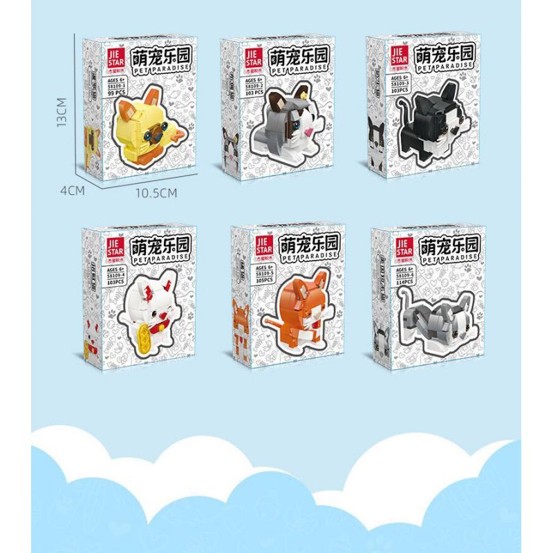 JIESTAR 58109 non  THIÊN ĐƯỜNG THÚ CƯNG DỄ THƯƠNG 6 LOẠI MÈO XIÊM RAGDOLL BÒ MAY MẮN CAM ĐUÔI CỤT bộ đồ chơi xếp lắp ráp ghép mô hình Creator PET PARADISE Sáng Tạo 627 khối