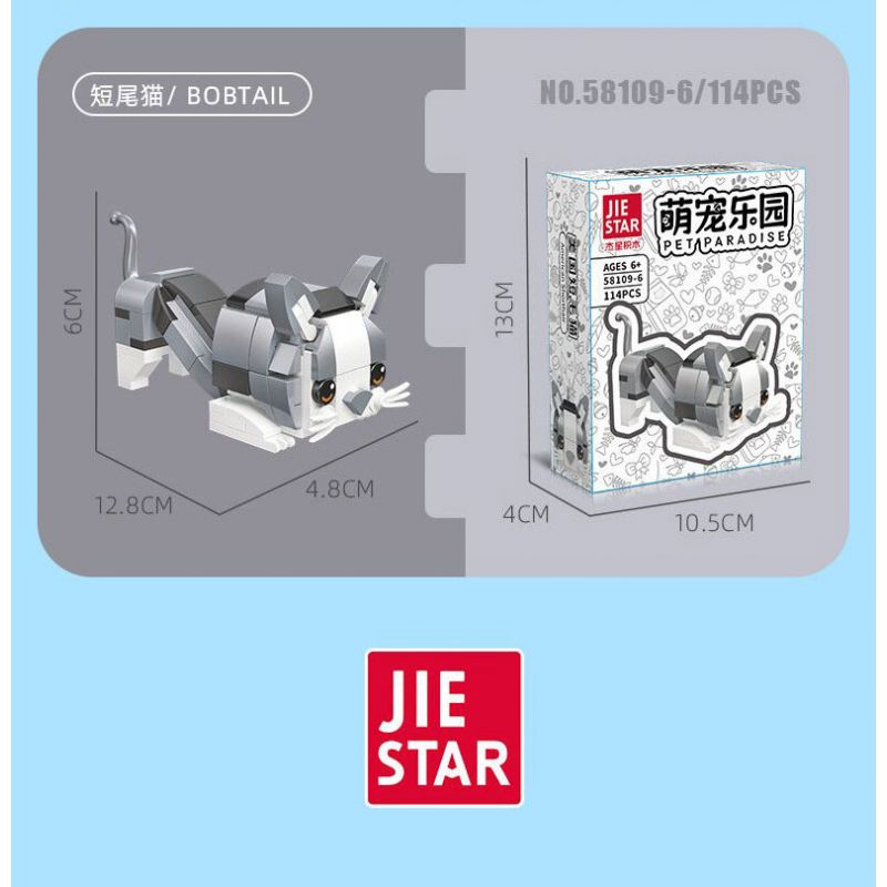 JIESTAR 58109 non  THIÊN ĐƯỜNG THÚ CƯNG DỄ THƯƠNG 6 LOẠI MÈO XIÊM RAGDOLL BÒ MAY MẮN CAM ĐUÔI CỤT bộ đồ chơi xếp lắp ráp ghép mô hình Creator PET PARADISE Sáng Tạo 627 khối