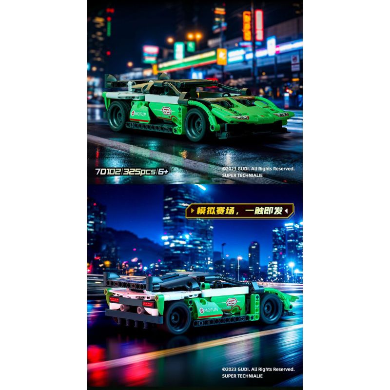 GUDI 70102 non  CÔNG NGHỆ SIÊU TÍCH LŨY ĐUA XE ĐIÊN CUỒNG GREEN SHADOW BULL EVO2 tỷ lệ 1:18 bộ đồ chơi xếp lắp ráp ghép mô hình  Kỹ Thuật Công Nghệ Cao Mô Hình Phương Tiện 325 khối
