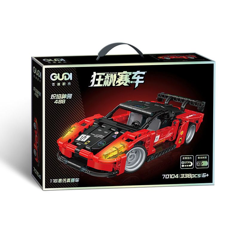 GUDI 70104 non  CÔNG NGHỆ SIÊU TÍCH LŨY ĐUA XE ĐIÊN CUỒNG BLAZING HORSE 488 tỷ lệ 1:18 bộ đồ chơi xếp lắp ráp ghép mô hình  Kỹ Thuật Công Nghệ Cao Mô Hình Phương Tiện 338 khối
