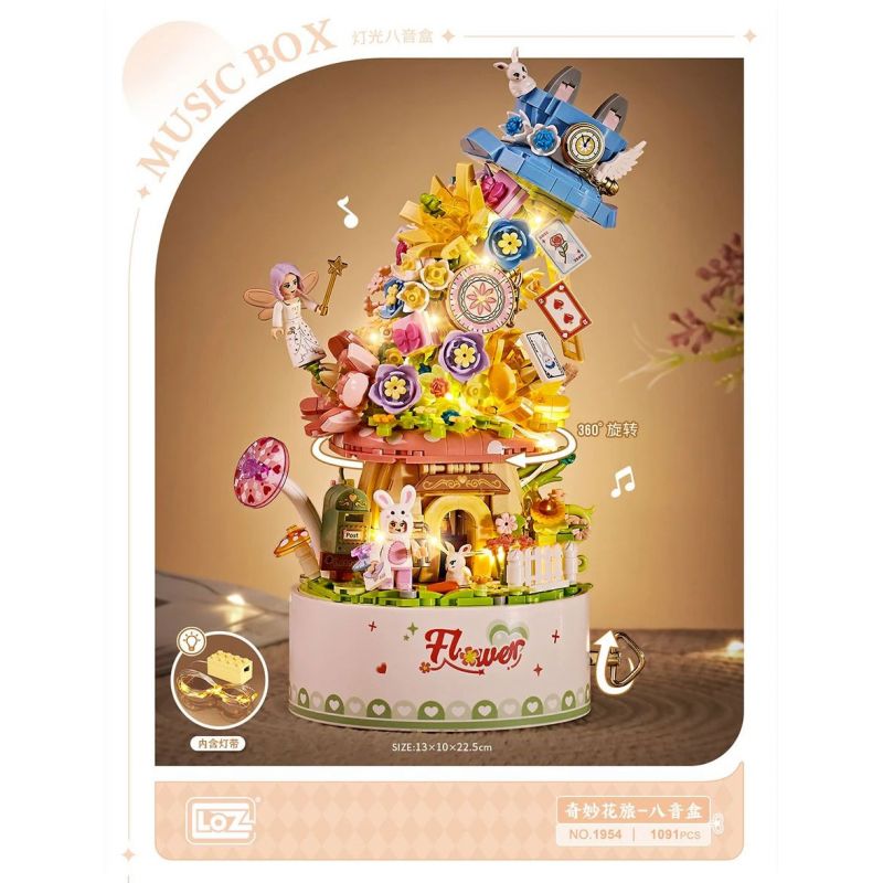 LOZ 1954 non  HỘP NHẠC DU LỊCH HOA TUYỆT VỜI bộ đồ chơi xếp lắp ráp ghép mô hình 1091 khối