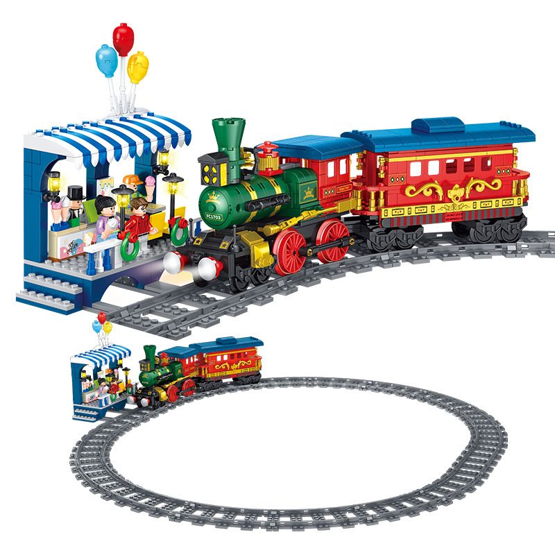 FORANGE FC1703 1703 non  DU LỊCH QUỸ ĐẠO TÀU THAM QUAN bộ đồ chơi xếp lắp ráp ghép mô hình City ORBITAL ADVENTURE SIGHTSEEING TRAIN Thành Phố 732 khối