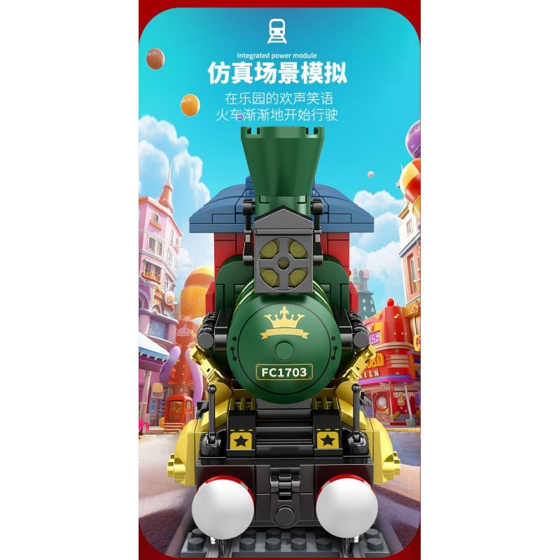 FORANGE FC1703 1703 non  DU LỊCH QUỸ ĐẠO TÀU THAM QUAN bộ đồ chơi xếp lắp ráp ghép mô hình City ORBITAL ADVENTURE SIGHTSEEING TRAIN Thành Phố 732 khối