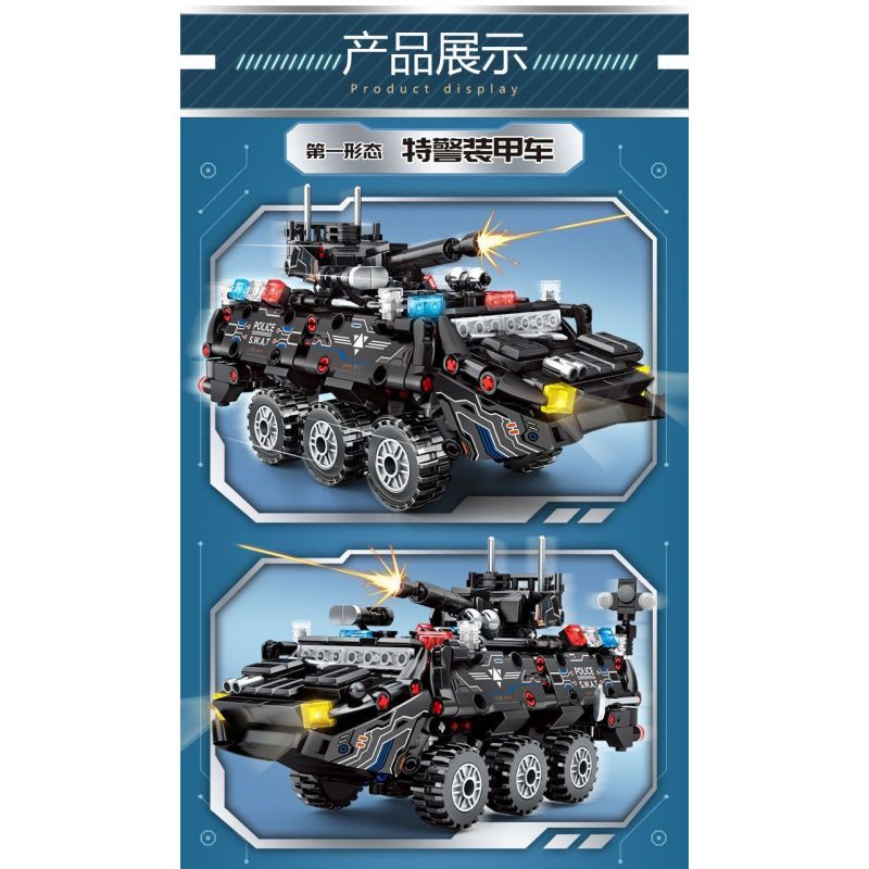 LE YI 81062 non  MACHINE FRENZY CHIẾN BINH CÔNG LÝ SWAT XE BỌC THÉP bộ đồ chơi xếp lắp ráp ghép mô hình Military Army Quân Sự Bộ Đội 688 khối