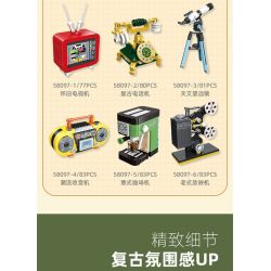 JIESTAR 58097 non  CƠN SỐT HIỆN ĐẠI 6 MẪU TV HOÀI CỔ ĐIỆN THOẠI ĐIỂN KÍNH VIỄN VỌNG THIÊN VĂN RADIO MÁY PHA CÀ PHÊ ESPRESSO CHIẾU KIỂU CŨ bộ đồ chơi xếp lắp ráp ghép mô hình Creator Sáng Tạo 487 khối