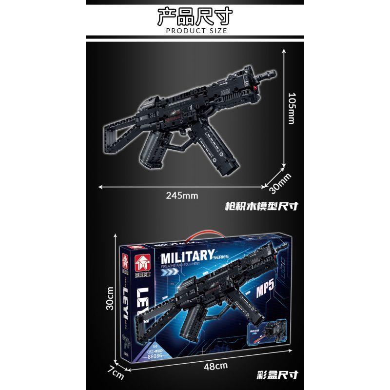 LE YI 88086 non  SÚNG TIỂU LIÊN MP5 bộ đồ chơi xếp lắp ráp ghép mô hình Military Army Quân Sự Bộ Đội 353 khối