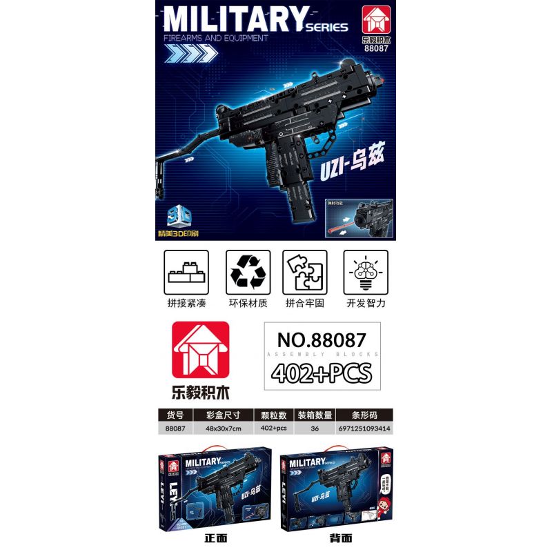 LE YI 88087 non  SÚNG TIỂU LIÊN UZI bộ đồ chơi xếp lắp ráp ghép mô hình Military Army Quân Sự Bộ Đội 402 khối