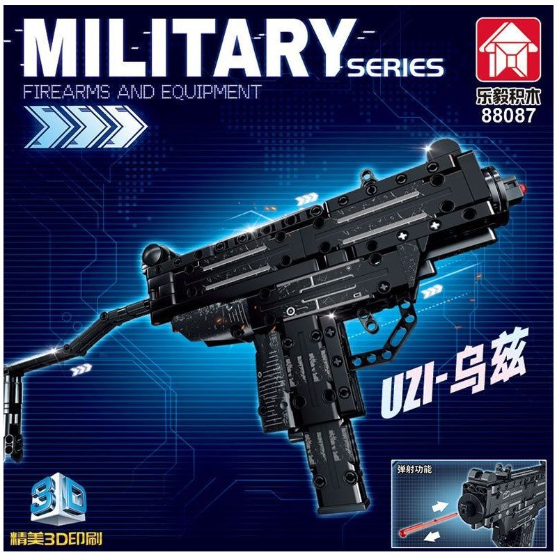 LE YI 88087 non  SÚNG TIỂU LIÊN UZI bộ đồ chơi xếp lắp ráp ghép mô hình Military Army Quân Sự Bộ Đội 402 khối