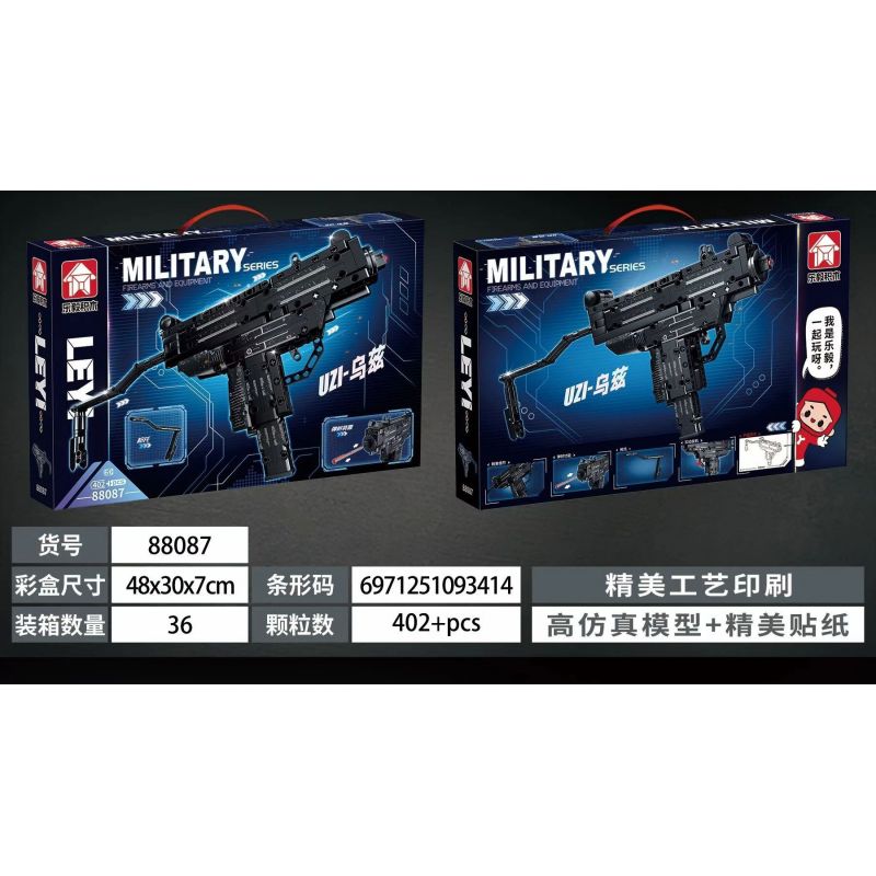 LE YI 88087 non  SÚNG TIỂU LIÊN UZI bộ đồ chơi xếp lắp ráp ghép mô hình Military Army Quân Sự Bộ Đội 402 khối