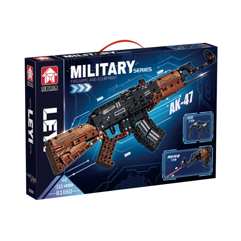 LE YI 81060 non  SÚNG TRƯỜNG TỰ ĐỘNG AK-47 bộ đồ chơi xếp lắp ráp ghép mô hình Military Army Quân Sự Bộ Đội 516 khối