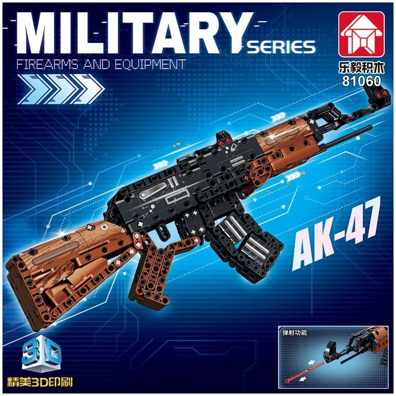 LE YI 81060 non  SÚNG TRƯỜNG TỰ ĐỘNG AK-47 bộ đồ chơi xếp lắp ráp ghép mô hình Military Army Quân Sự Bộ Đội 516 khối