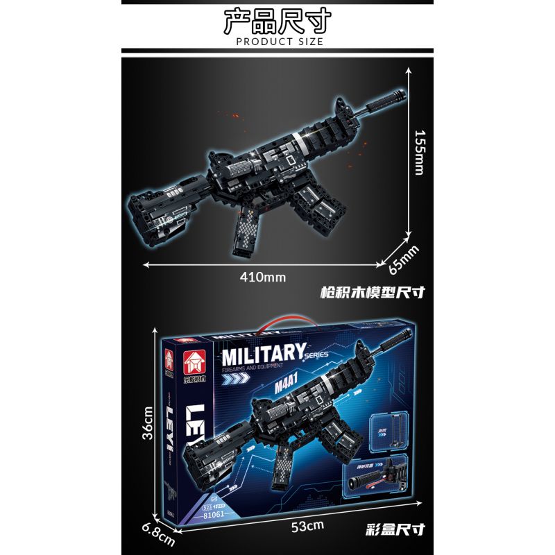 LE YI 81061 non  SÚNG CARBINE M4A1 bộ đồ chơi xếp lắp ráp ghép mô hình Military Army Quân Sự Bộ Đội 523 khối