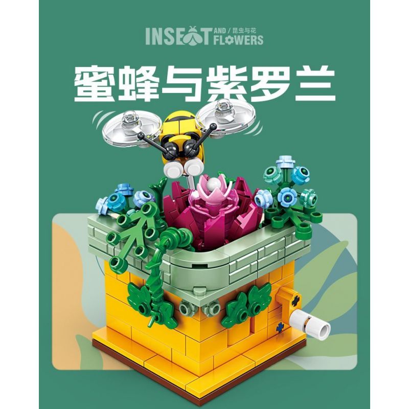 Kazi KY81114 81114 non  CÔN TRÙNG VÀ HOA CÓ 4 LOẠI BỌ RÙA LAN TRẮNG BƯỚM AGAVE ONG VIOLET CÁNH CỨNG CÂY THƠM bộ đồ chơi xếp lắp ráp ghép mô hình Creator INSECT AND FLOWERS Sáng Tạo 1134 khối