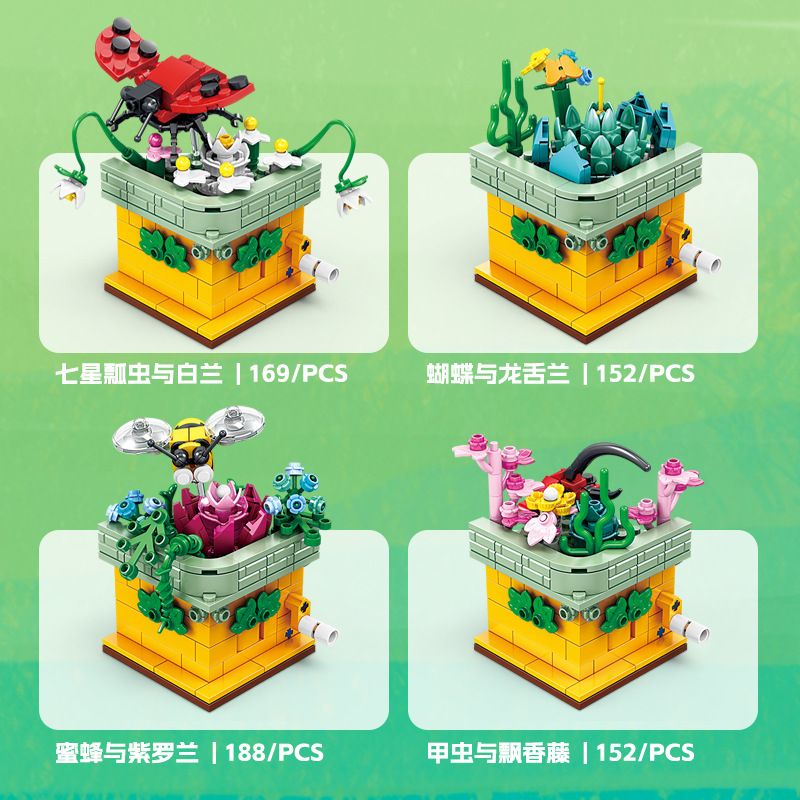 Kazi KY81114 81114 non  CÔN TRÙNG VÀ HOA CÓ 4 LOẠI BỌ RÙA LAN TRẮNG BƯỚM AGAVE ONG VIOLET CÁNH CỨNG CÂY THƠM bộ đồ chơi xếp lắp ráp ghép mô hình Creator INSECT AND FLOWERS Sáng Tạo 1134 khối