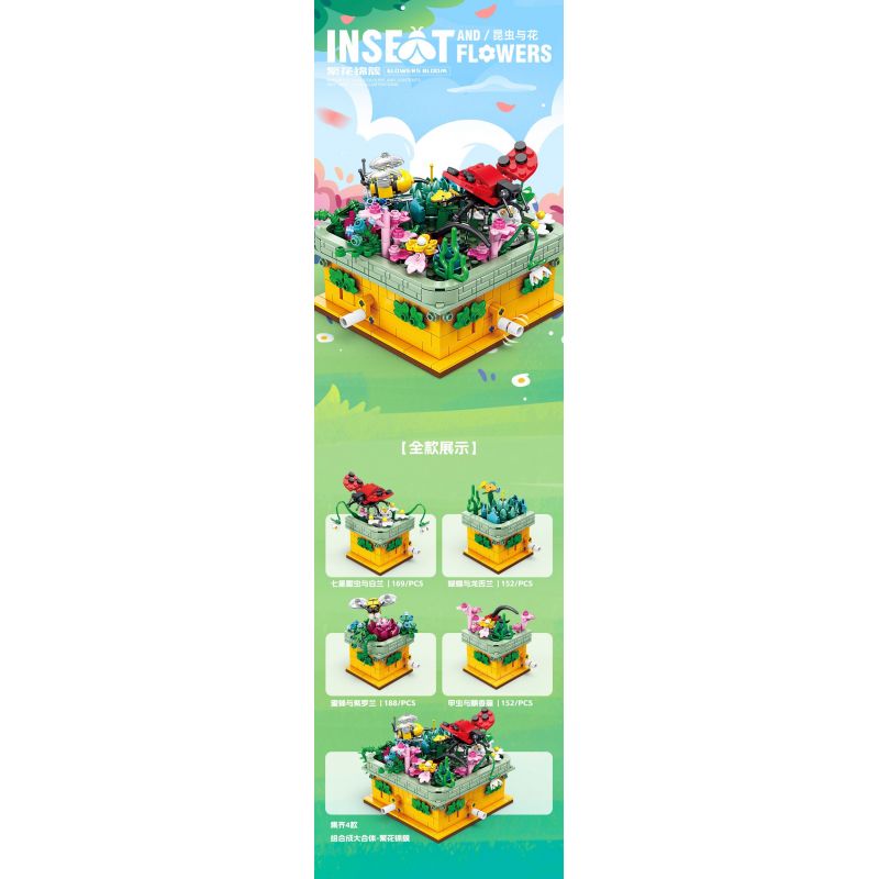 Kazi KY81114 81114 non  CÔN TRÙNG VÀ HOA CÓ 4 LOẠI BỌ RÙA LAN TRẮNG BƯỚM AGAVE ONG VIOLET CÁNH CỨNG CÂY THƠM bộ đồ chơi xếp lắp ráp ghép mô hình Creator INSECT AND FLOWERS Sáng Tạo 1134 khối