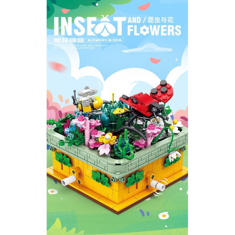 Kazi KY81114 81114 non  CÔN TRÙNG VÀ HOA CÓ 4 LOẠI BỌ RÙA LAN TRẮNG BƯỚM AGAVE ONG VIOLET CÁNH CỨNG CÂY THƠM bộ đồ chơi xếp lắp ráp ghép mô hình Creator INSECT AND FLOWERS Sáng Tạo 1134 khối