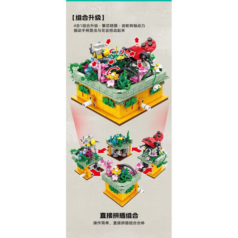 Kazi KY81114 81114 non  CÔN TRÙNG VÀ HOA CÓ 4 LOẠI BỌ RÙA LAN TRẮNG BƯỚM AGAVE ONG VIOLET CÁNH CỨNG CÂY THƠM bộ đồ chơi xếp lắp ráp ghép mô hình Creator INSECT AND FLOWERS Sáng Tạo 1134 khối