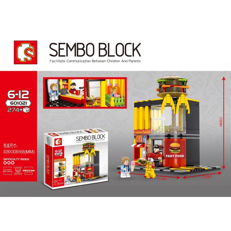 SEMBO WEKKI VIGGI 601021 non Lego HAMBURGER MCDONALD bộ đồ chơi xếp lắp ráp ghép mô hình Mini Modular FAST FOOD Đường Phố Thu Nhỏ 274 khối