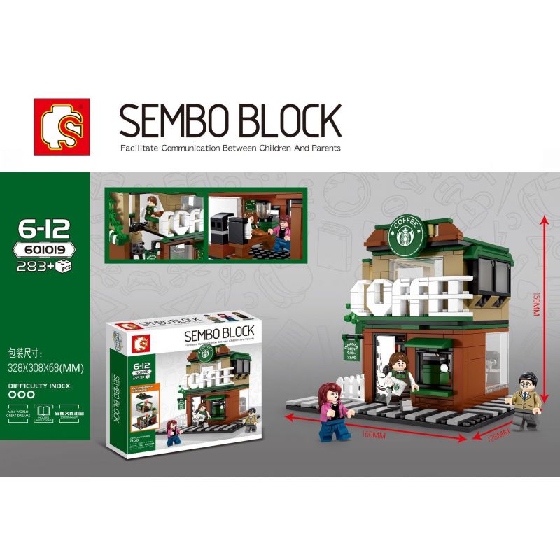 SEMBO WEKKI VIGGI 601019 non Lego CỬA HÀNG CÀ PHÊ STARBUCKS bộ đồ chơi xếp lắp ráp ghép mô hình Mini Modular COFFEE Đường Phố Thu Nhỏ 283 khối