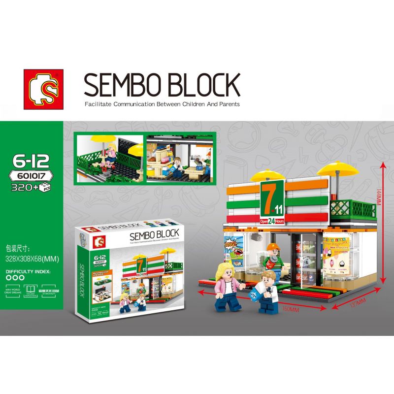 SEMBO WEKKI VIGGI 601017 non  CỬA HÀNG TIỆN LỢI 7-11 bộ đồ chơi xếp lắp ráp ghép mô hình Mini Modular SEMBO BLOCK Đường Phố Thu Nhỏ 320 khối