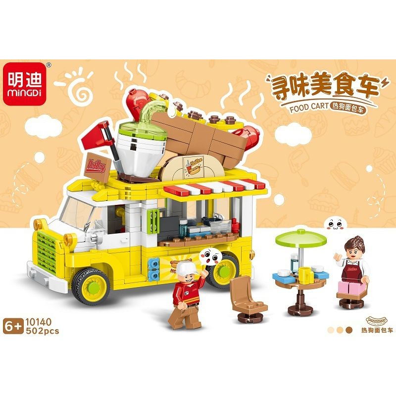 MINGDI LEIBAO 10140 non  TÌM XE BÁN ĐỒ ĂN HOT DOG VÂN bộ đồ chơi xếp lắp ráp ghép mô hình FOOD CART 502 khối